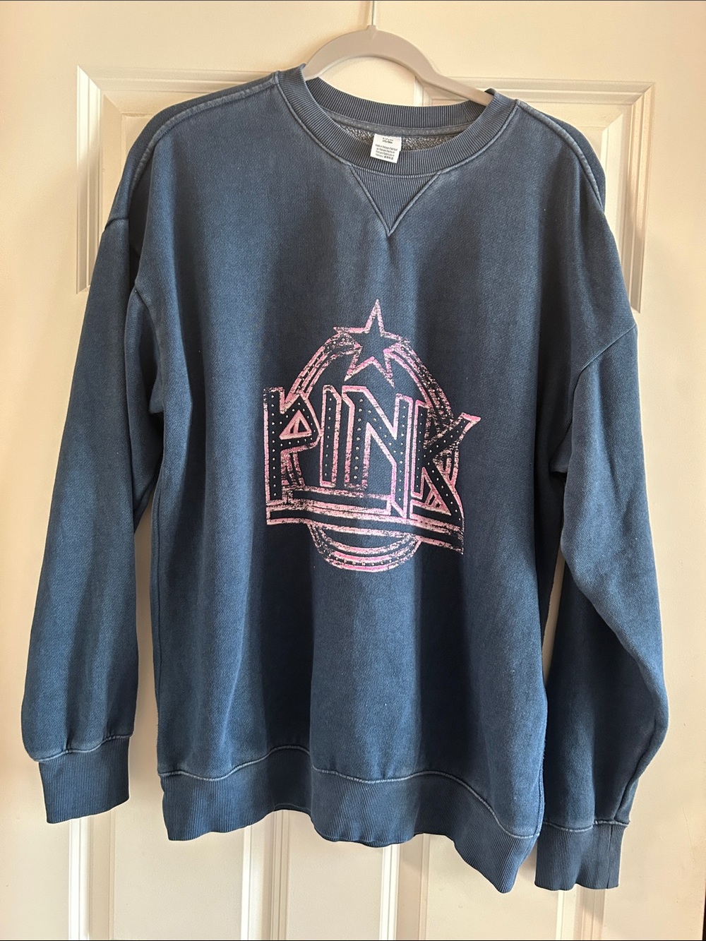 PINK Victoria's Secret Navy Crewneck with Pink Logo Graphic size S